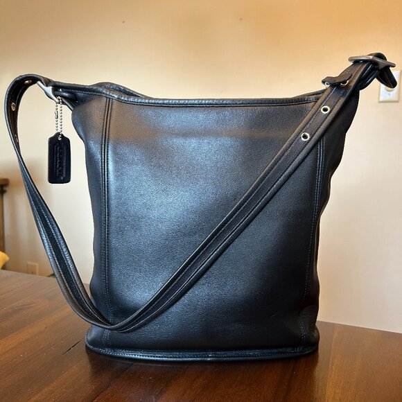 Vintage Coach 9060 Slim Duffle Sac Leather Adjustable Strap Black - Picture 5 of 16